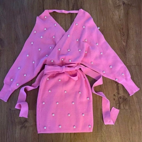 pink pearl sweater dress